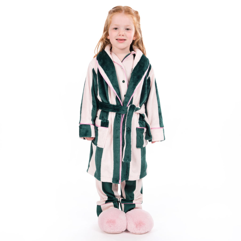 Originals Kids Pink & Green Striped Dressing Gown