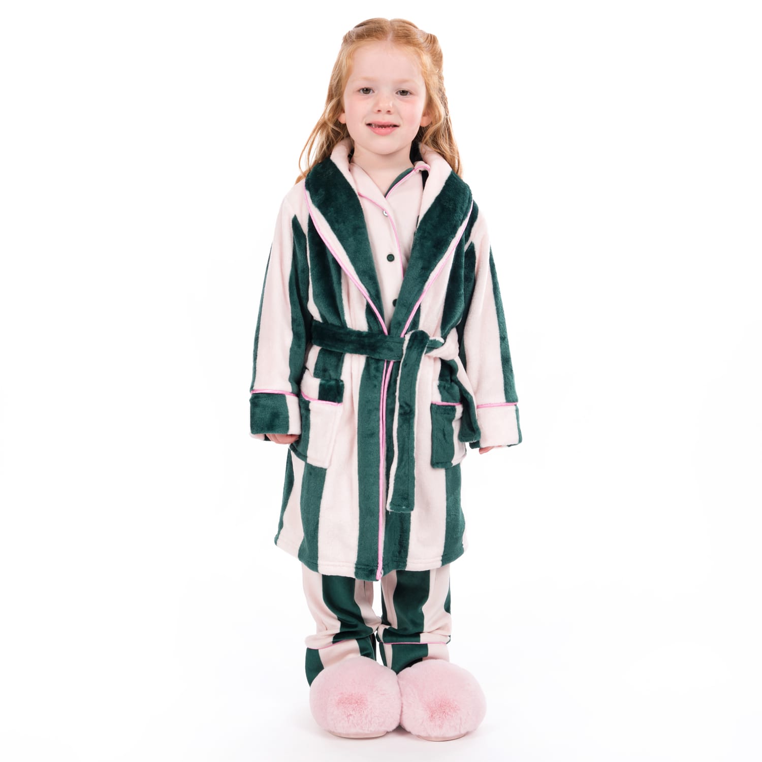 Originals Kids Pink & Green Striped Dressing Gown